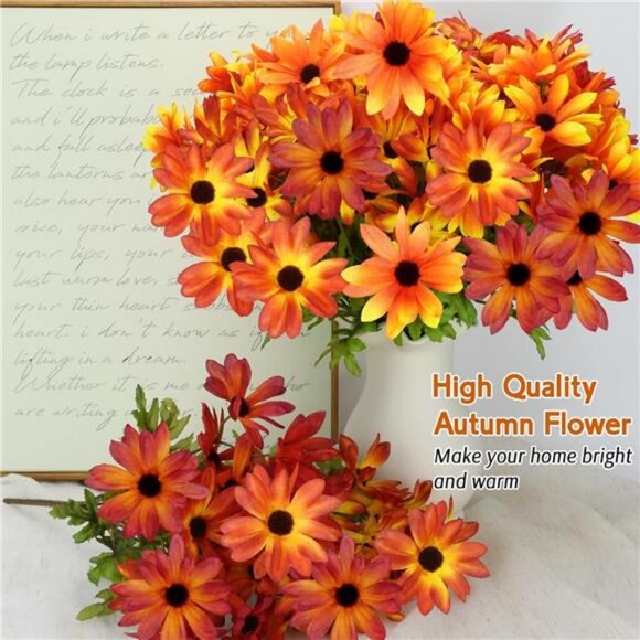 6 Bundles Fall Flowers Artificial for Decoration, Faux Mums for Outdoor - Picture 2 of 8